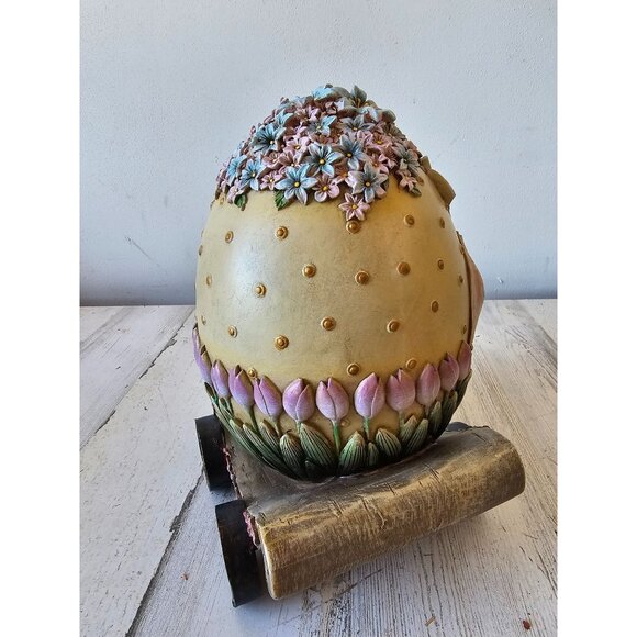 Shabby Chic large egg rabbit Easter spring bunny family chick cart unique decor - Picture 6 of 11